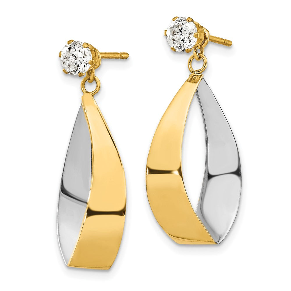 14K Gelb & Rhodium Oval Hängend Jacke und Zirkonia Ohrringe