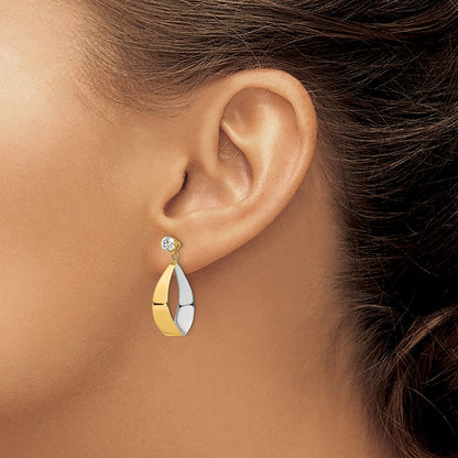 14K Gelb & Rhodium Oval Hängend Jacke und Zirkonia Ohrringe
