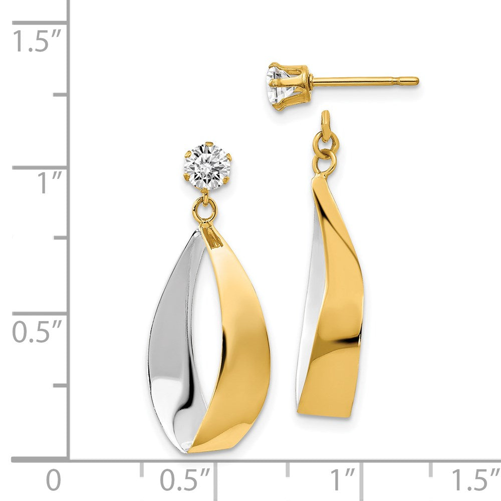 14K Gelb & Rhodium Oval Hängend Jacke und Zirkonia Ohrringe