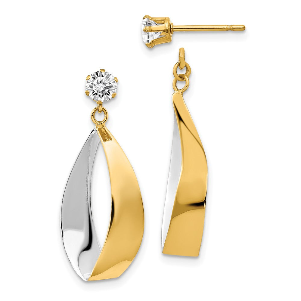 14K Gelb & Rhodium Oval Hängend Jacke und Zirkonia Ohrringe