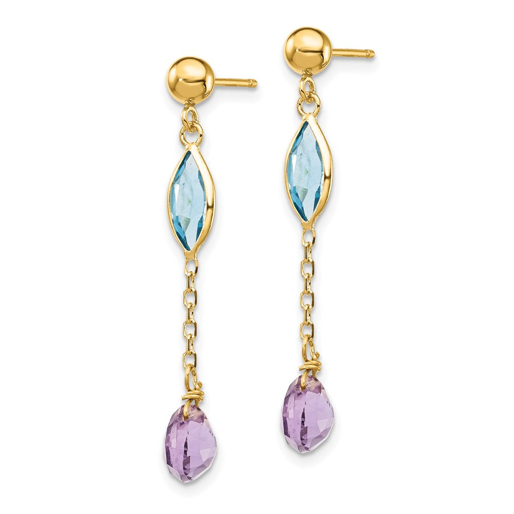 14K Gold Ohrstecker mit Amethyst und Blauem Topas