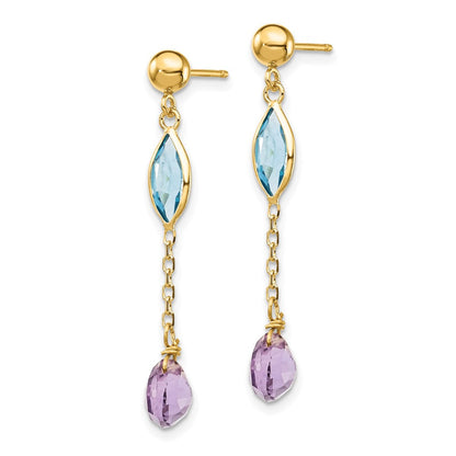 14K Gold Ohrstecker mit Amethyst und Blauem Topas