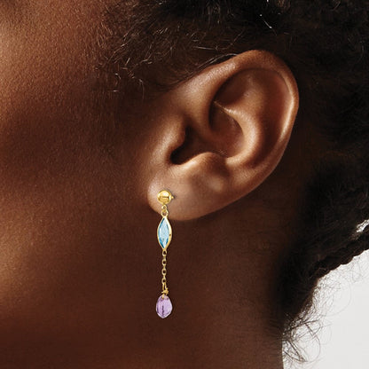 14K Gold Ohrstecker mit Amethyst und Blauem Topas