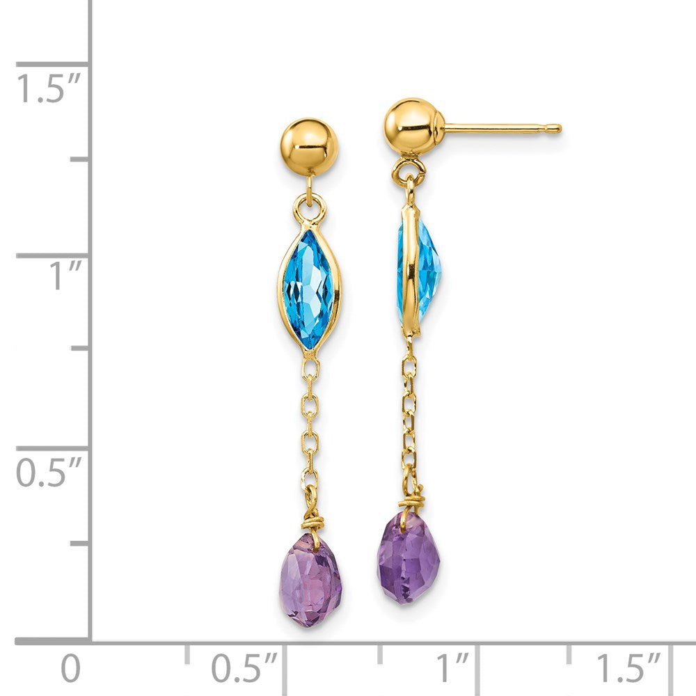 14K Gold Ohrstecker mit Amethyst und Blauem Topas