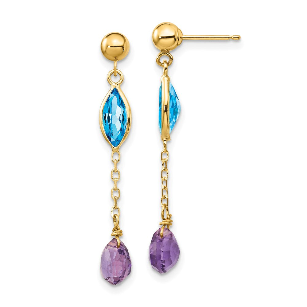 14K Gold Ohrstecker mit Amethyst und Blauem Topas
