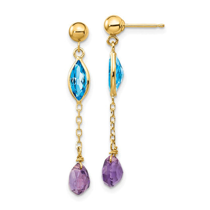 14K Gold Ohrstecker mit Amethyst und Blauem Topas