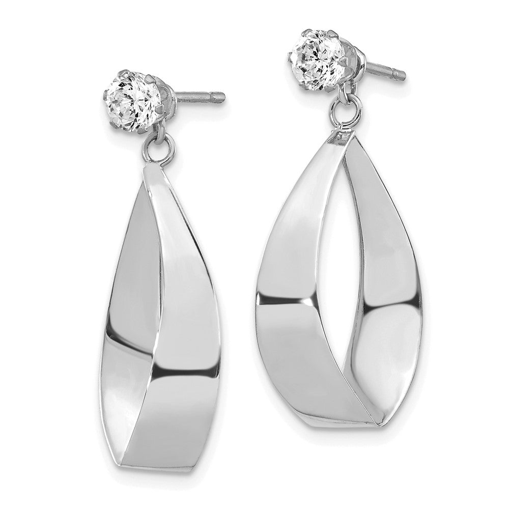 14K Weißgold Poliert Oval Hängend mit Zirkonia Ohrstecker Ohrring Jacken