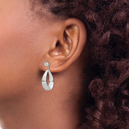 14K Weißgold Poliert Oval Hängend mit Zirkonia Ohrstecker Ohrring Jacken