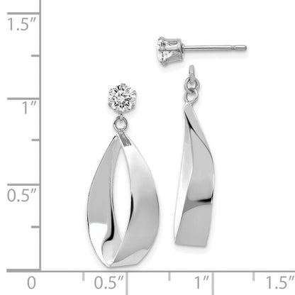 14K Weißgold Poliert Oval Hängend mit Zirkonia Ohrstecker Ohrring Jacken