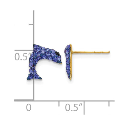 14K Gelbgold Kristall Blau Delfin Ohrstecker