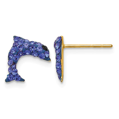 14K Gelbgold Kristall Blau Delfin Ohrstecker
