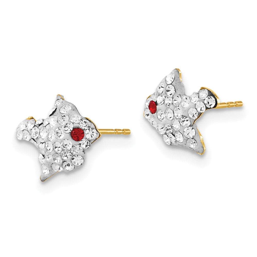 14K Gelbgold Rot & Klar Kristall Vogel Ohrstecker