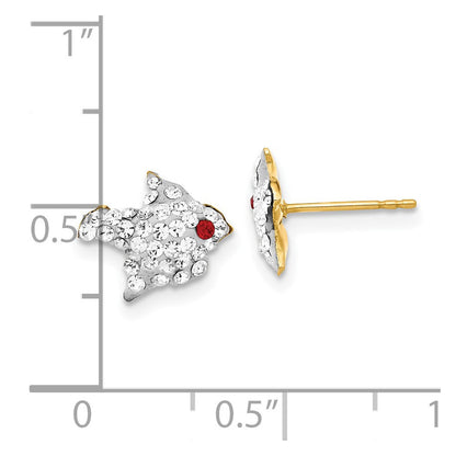 14K Gelbgold Rot & Klar Kristall Vogel Ohrstecker