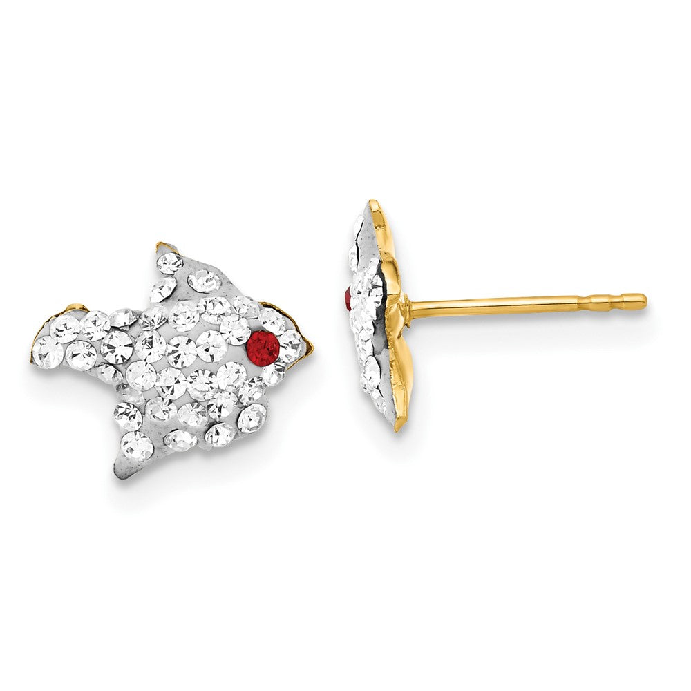 14K Gelbgold Rot & Klar Kristall Vogel Ohrstecker