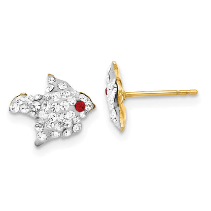 14K Gelbgold Rot & Klar Kristall Vogel Ohrstecker