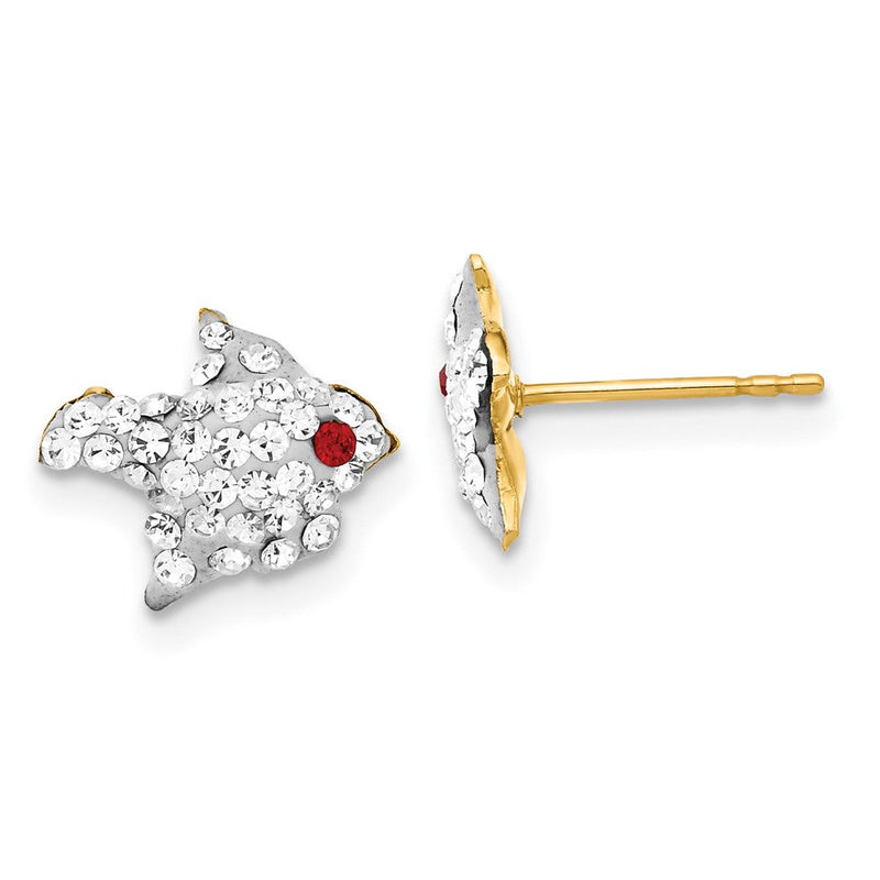 14K Gelbgold Rot & Klar Kristall Vogel Ohrstecker