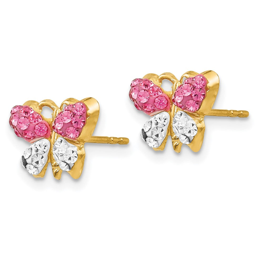 14K Gelbgold Rosa/white Kristall Schmetterling Ohrstecker