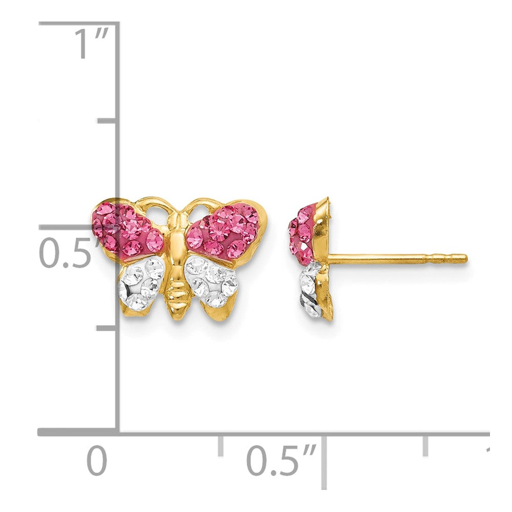 14K Gelbgold Rosa/white Kristall Schmetterling Ohrstecker