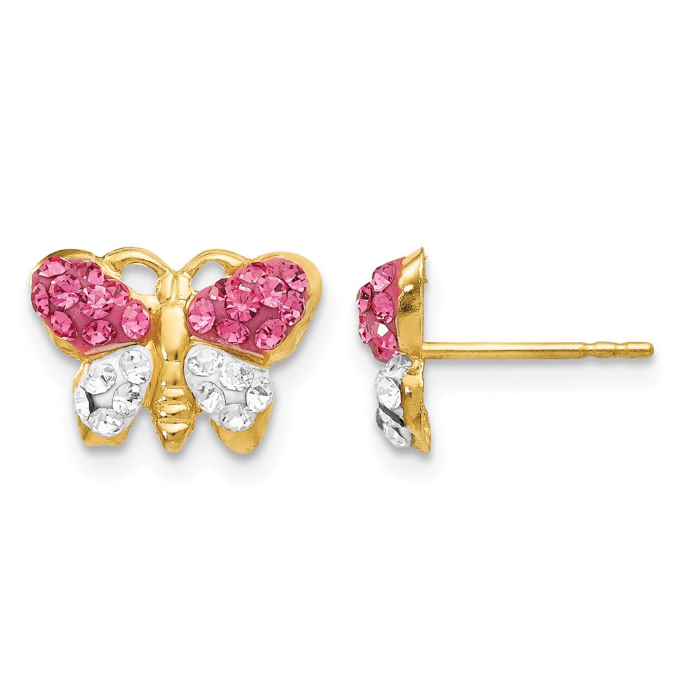 14K Gelbgold Rosa/white Kristall Schmetterling Ohrstecker