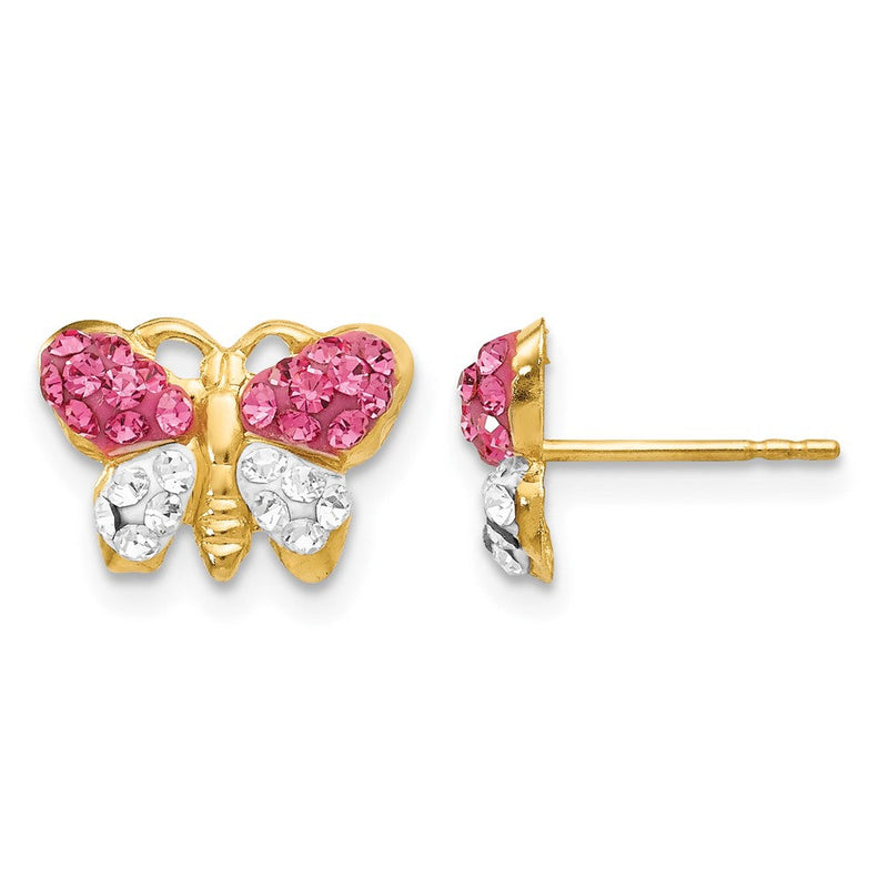 14K Gelbgold Rosa/white Kristall Schmetterling Ohrstecker