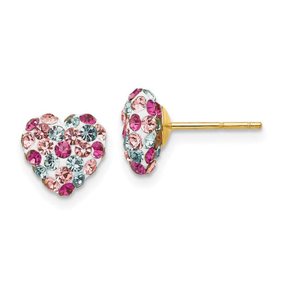 14K Gelbgold Stecker Multi-colored 8mm Kristall Herz Ohrringe