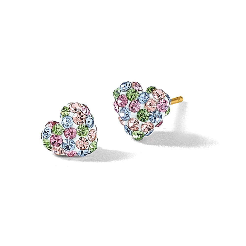 14K Gelbgold Pastel Multi-colored Kristall 6mm Herz Ohrstecker