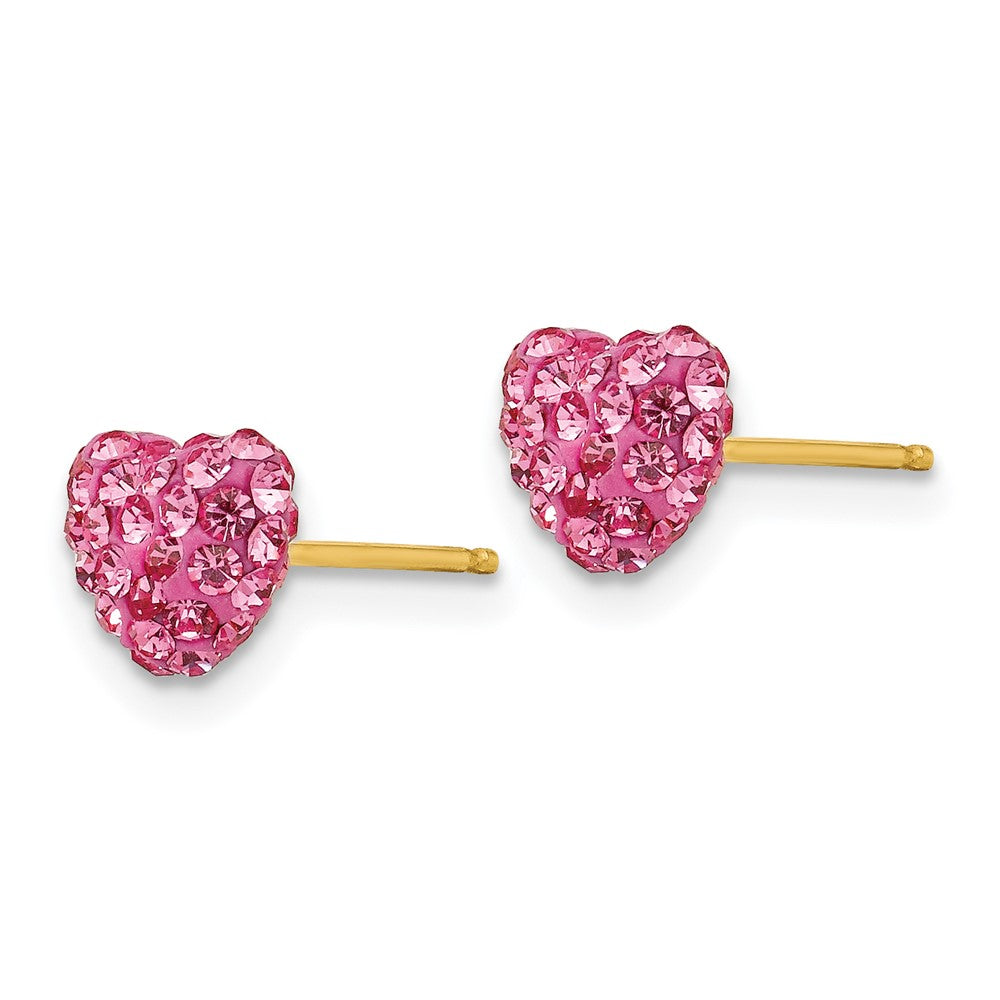 14K Gelbgold Stecker Rose Kristall 6mm Herz Ohrringe