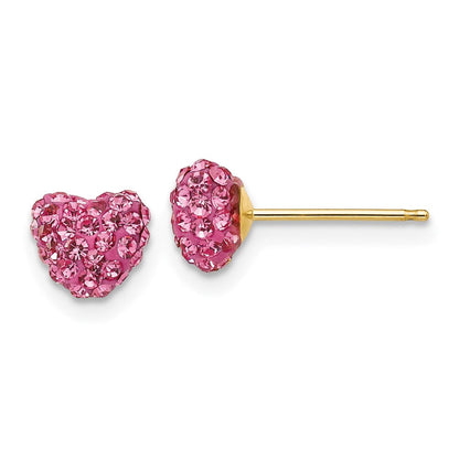14K Gelbgold Stecker Rose Kristall 6mm Herz Ohrringe