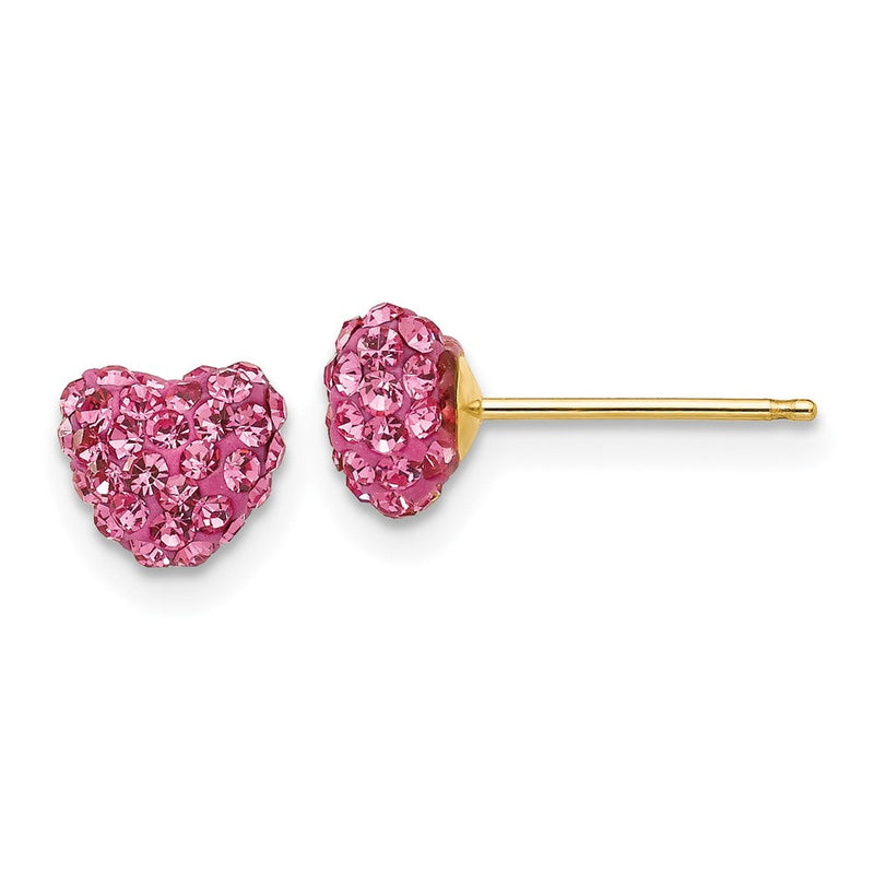 14K Gelbgold Stecker Rose Kristall 6mm Herz Ohrringe
