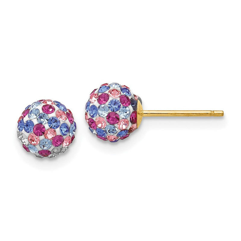 14K Gelbgold Stecker 6mm Blau Rosa Multi Kristall Kugel Ohrringe