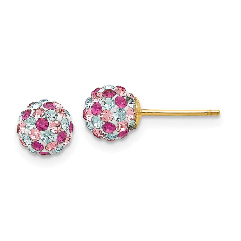 14K Gelbgold Stecker Multi-colored Crystals 6mm Kugel Ohrringe