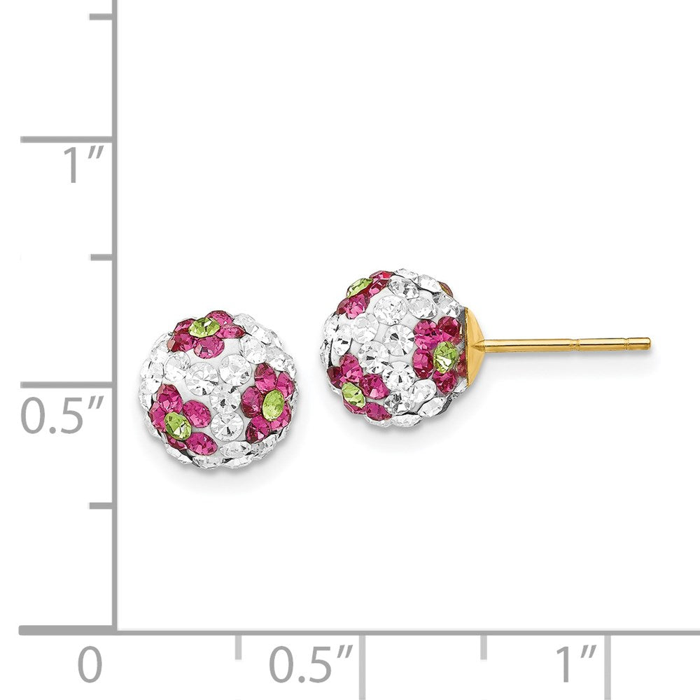 14K Gelbgold Kristall Rosa Blumen 8mm Ohrstecker