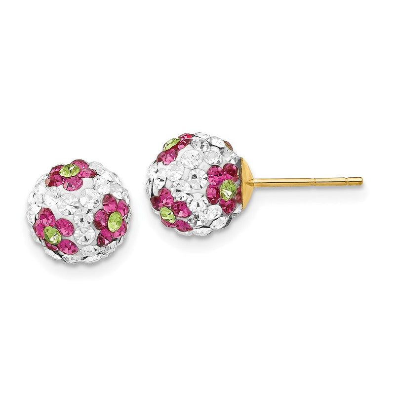 14K Gelbgold Kristall Rosa Blumen 8mm Ohrstecker