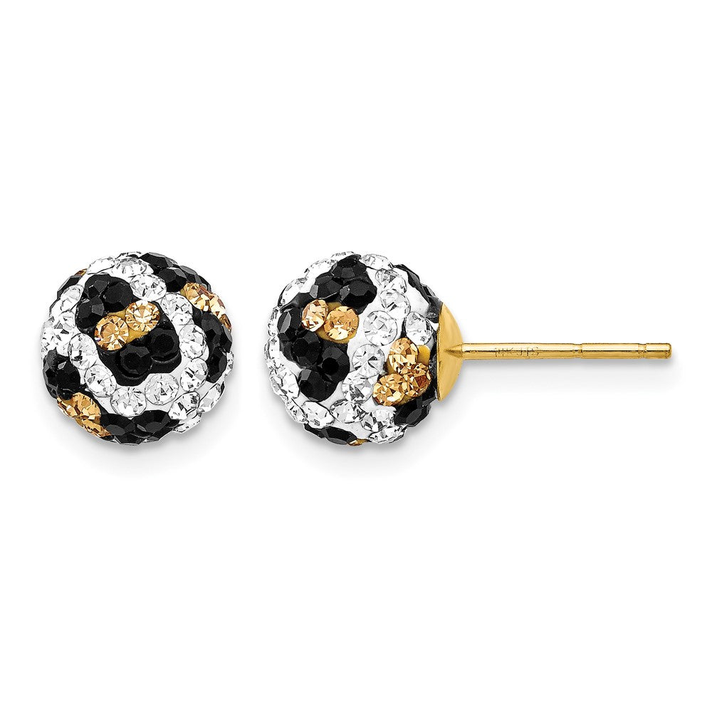 14K Gelbgold 8mm Stecker Leopard Muster Weiß Schwarz Gelb Kristall Ohrringe