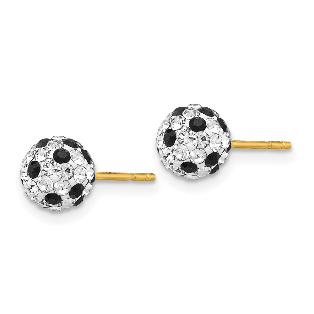 14K Gelbgold Schwarz und Weiß Kristall 6mm Ohrstecker