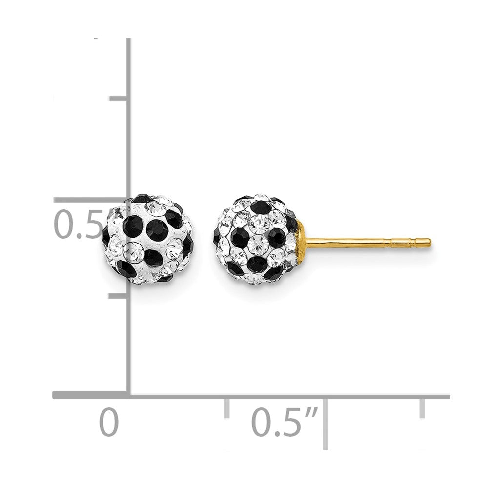 14K Gelbgold Schwarz und Weiß Kristall 6mm Ohrstecker