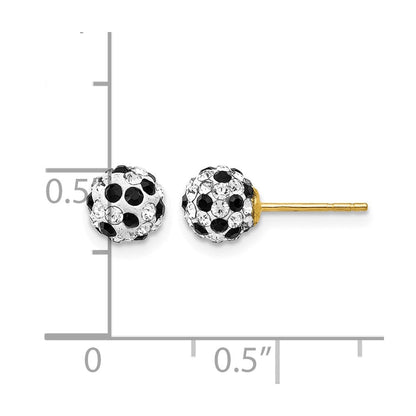 14K Gelbgold Schwarz und Weiß Kristall 6mm Ohrstecker