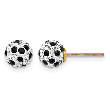 14K Gelbgold Schwarz und Weiß Kristall 6mm Ohrstecker