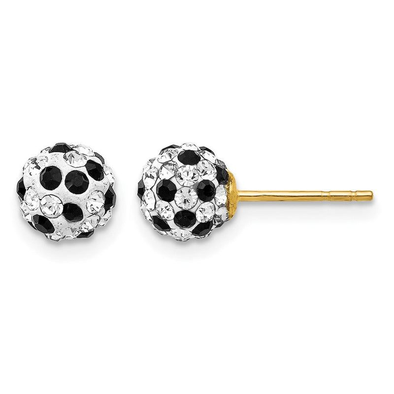 14K Gelbgold Schwarz und Weiß Kristall 6mm Ohrstecker