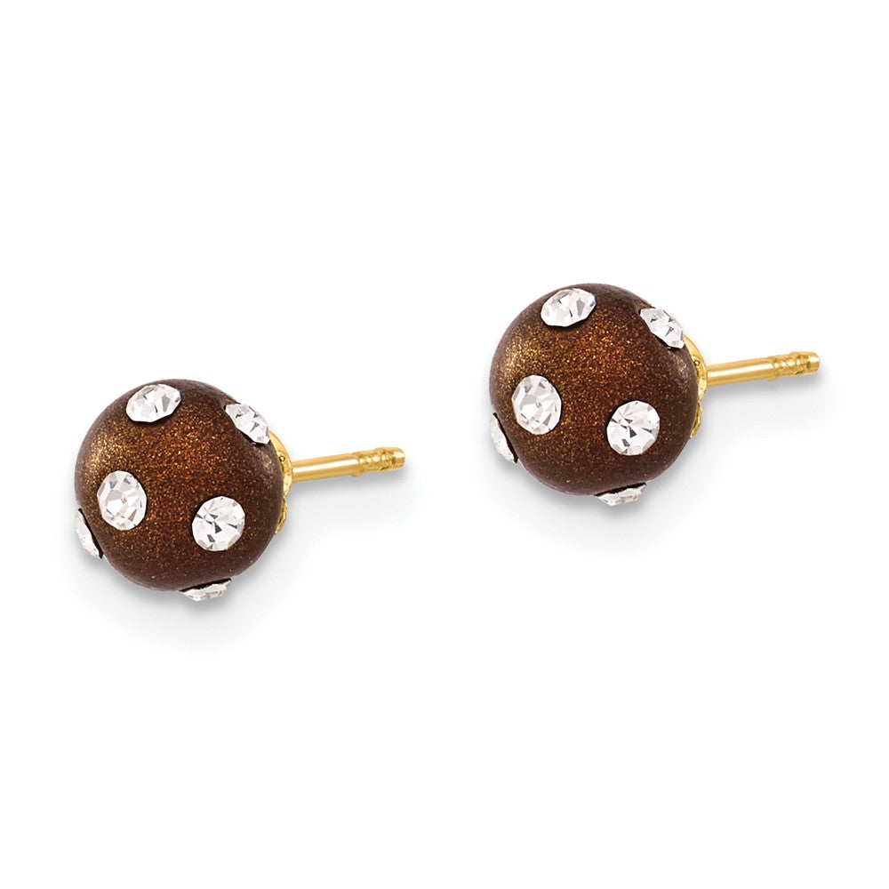 14K Gelbgold Kristall Braun 6mm Ohrstecker