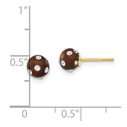 14K Gelbgold Kristall Braun 6mm Ohrstecker