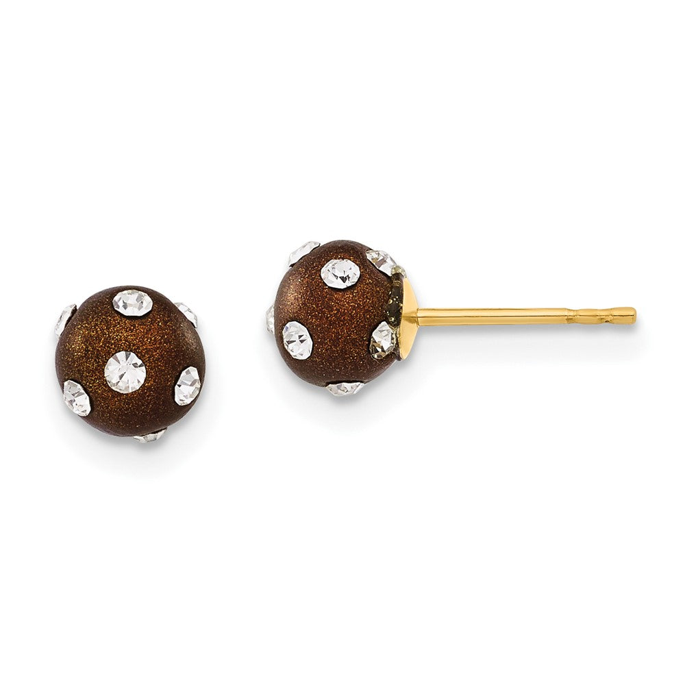 14K Gelbgold Kristall Braun 6mm Ohrstecker