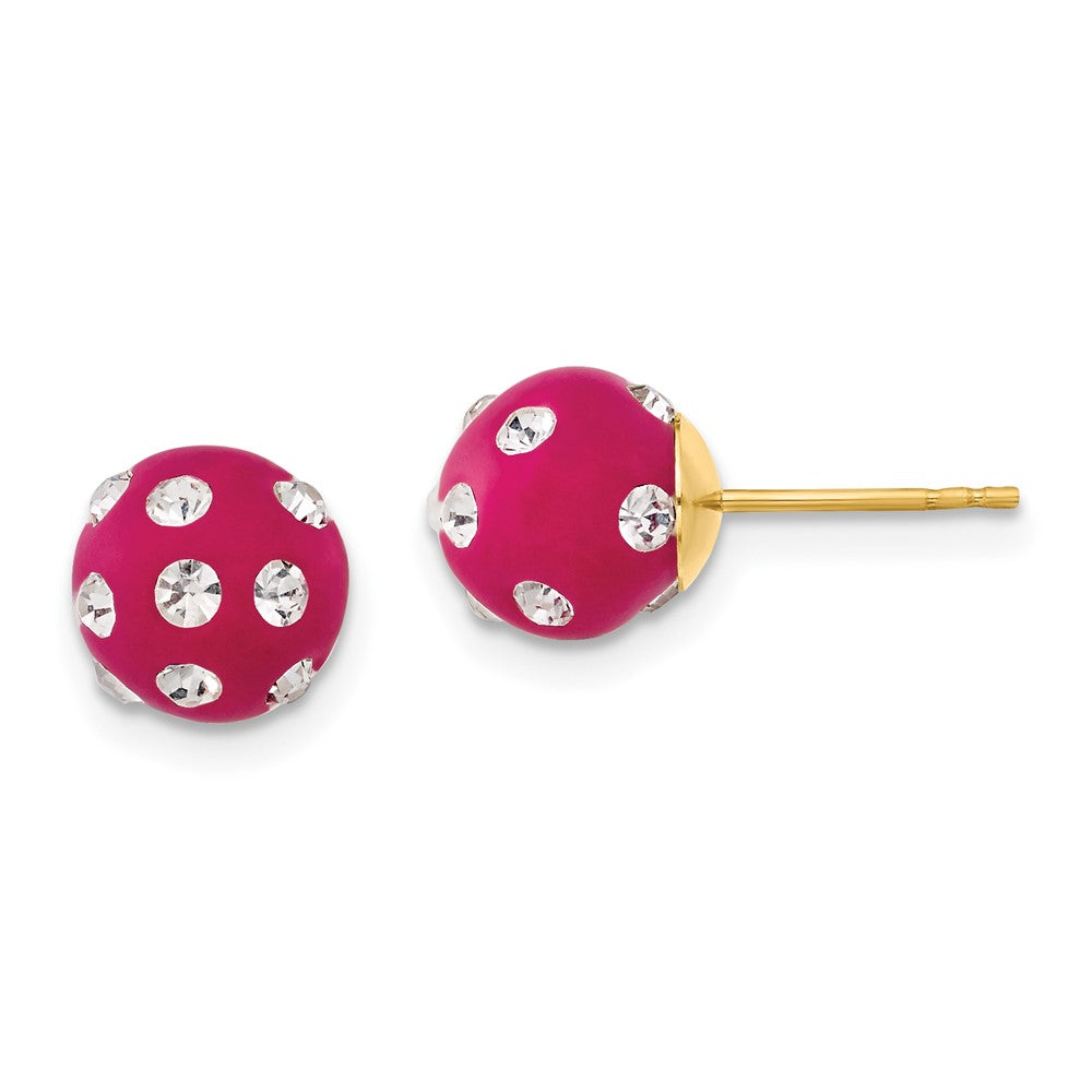 14K Gelbgold Kristall Fuchsia 8mm Ohrstecker
