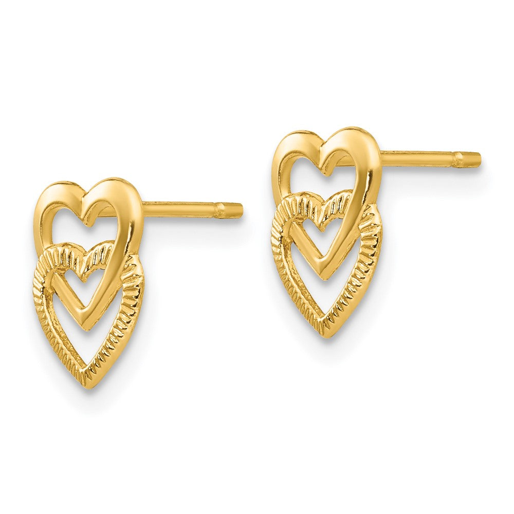 14K Gelbgold Poliert Doppelt Herz Ohrstecker