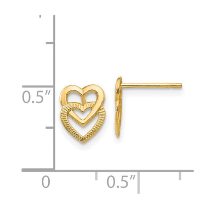 14K Gelbgold Poliert Doppelt Herz Ohrstecker