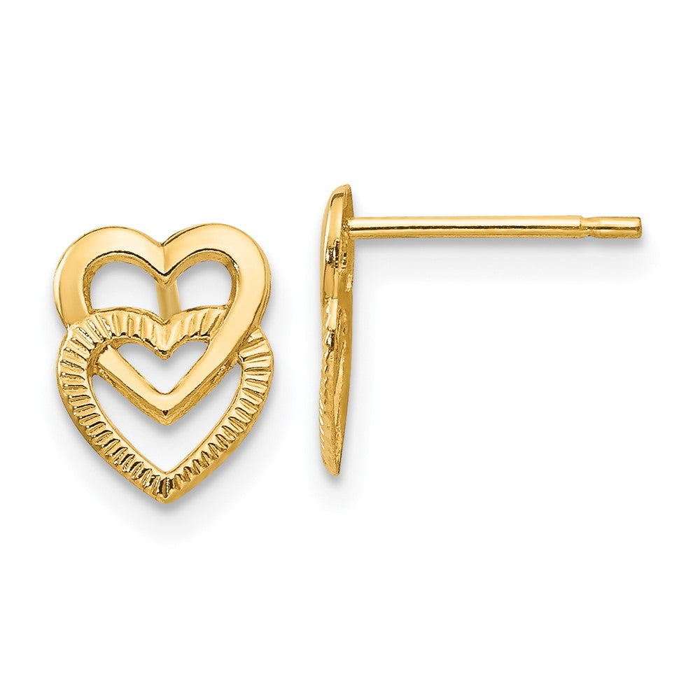 14K Gelbgold Poliert Doppelt Herz Ohrstecker