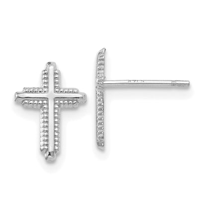 14K Weißgold Poliert Kreuz Ohrstecker