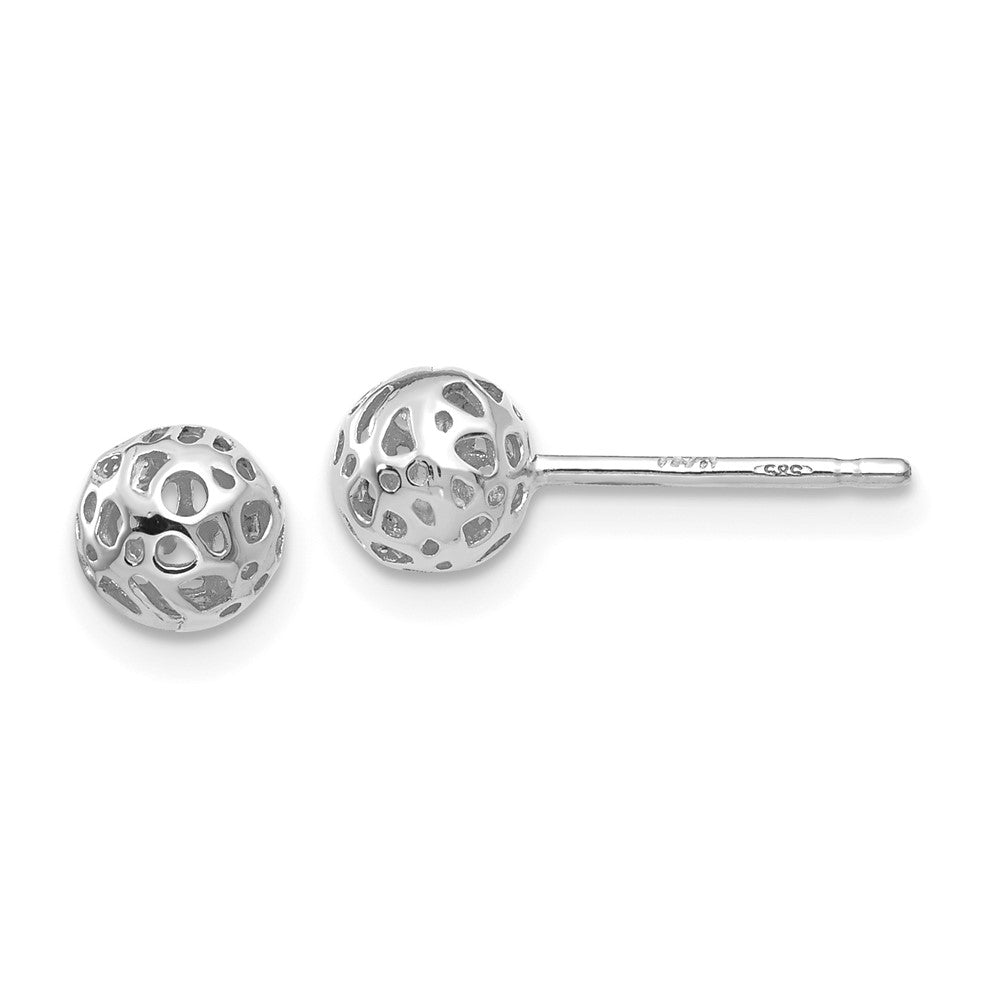 14K Weißgold Klein Fantasie Kugel Ohrstecker