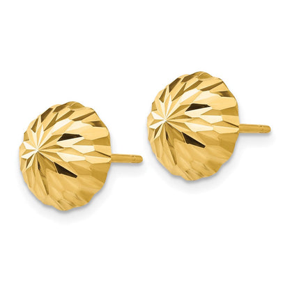 14K Gelbgold Diamant-geschliffene 10mm gewölbte Ohrstecker