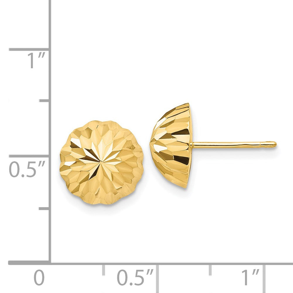 14K Gelbgold Diamant-geschliffene 10mm gewölbte Ohrstecker